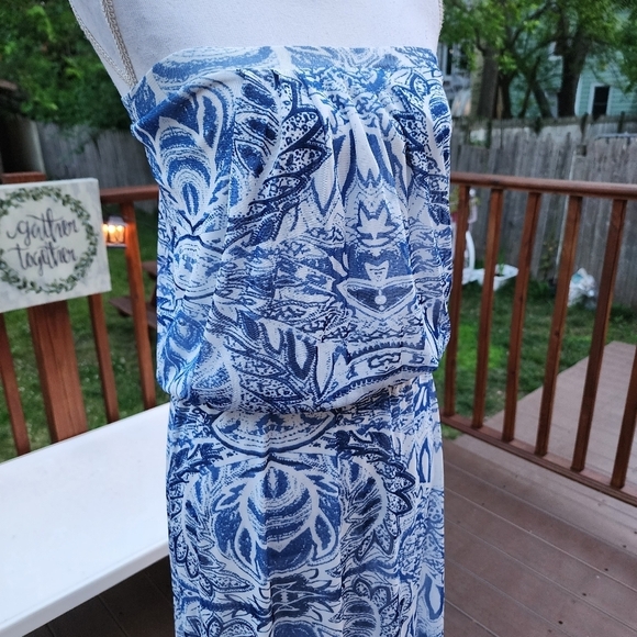 CYNTHIA ROWLEY blue floral print strapless Maxi mesh dress size S - Picture 6 of 15